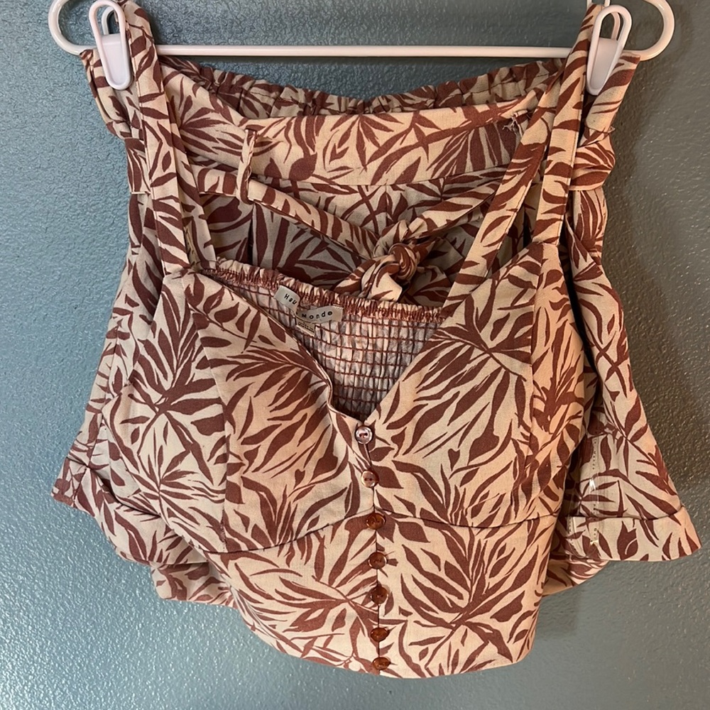 2-piece set. Cream and tan colored. Crop top and Short Set.